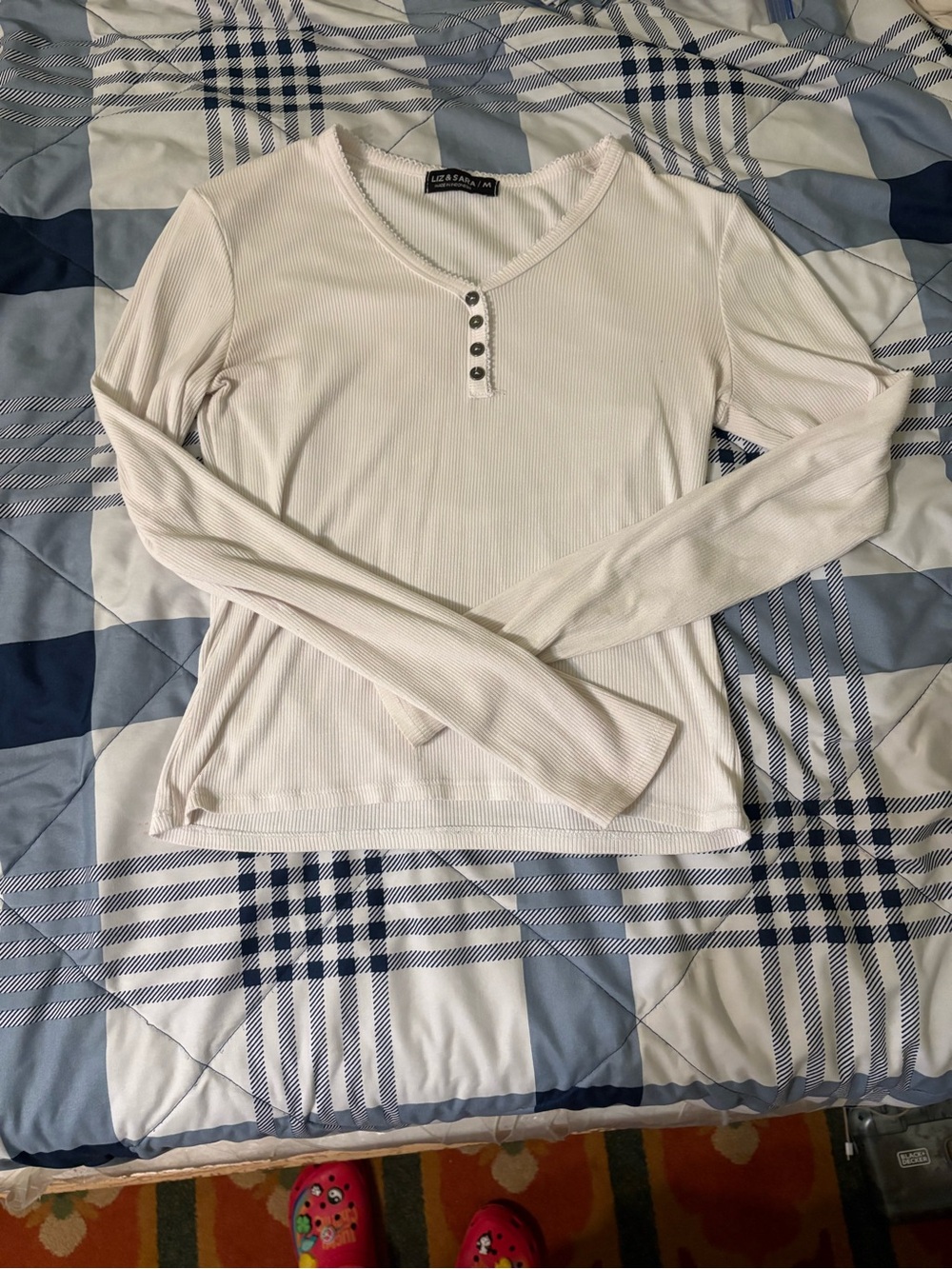 White Ribbed Long-Sleeve Top